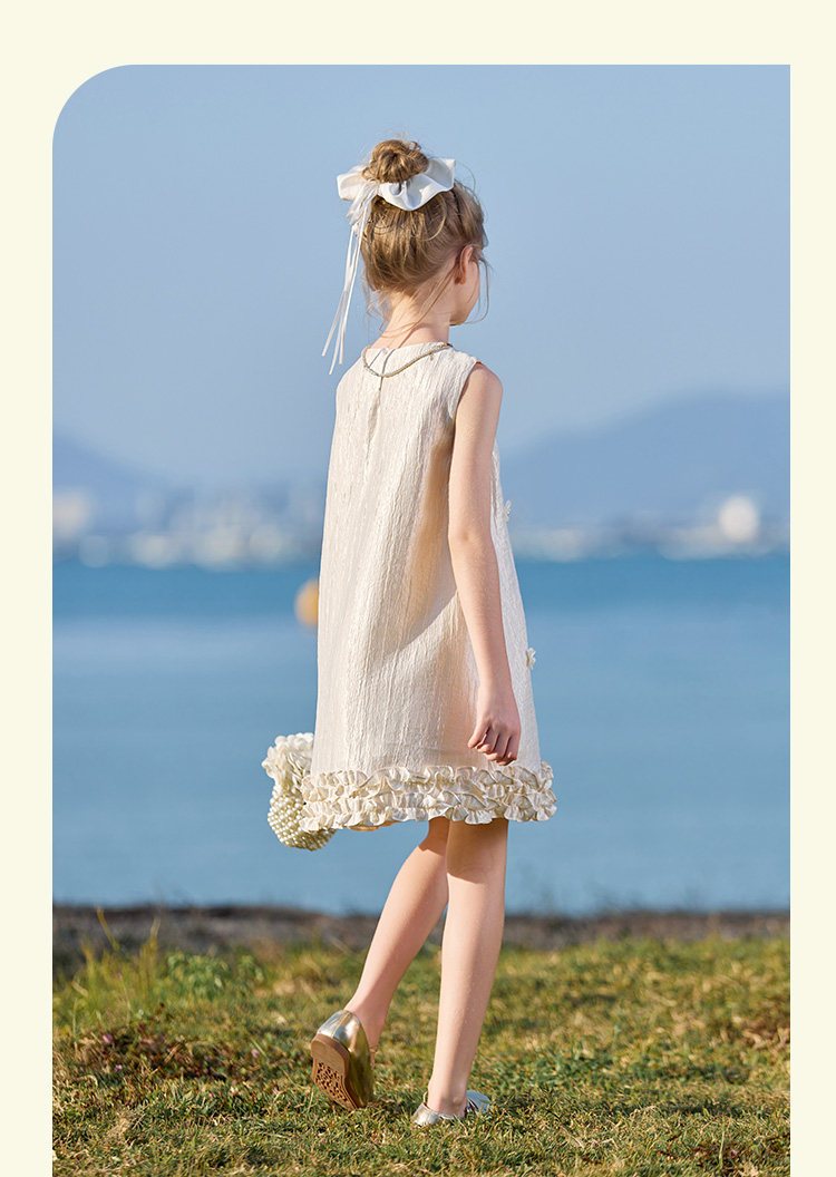 CHANZUIGOU Girls' Tencel Satin Dress 2026 Summer New Ruffled Hem High-End Formal Dress 20